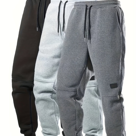 A Set of Three Solid Color Jogger Pants for Boys, Featuring Drawstrings And Pockets, Perfect for Casual Sports And Youth Street Style, for Outdoor