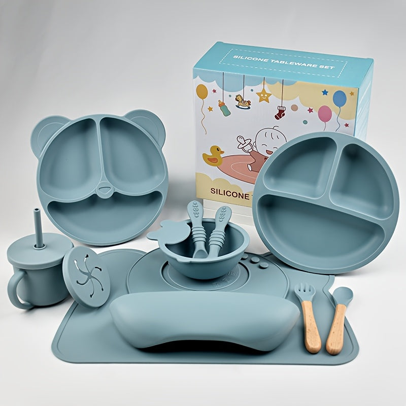 10pcs Silicone Baby Feeding Set with Bibs, Sippy Cups, Spoons, Forks, and Bowl - Ideal for 1-6 Year Olds, Perfect Mother'S Day & Thanksgiving Gift, Festive Design, Festive Feeding Set|Playful Design|Durable Silicone, Baby Fee