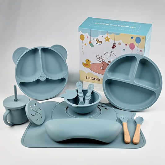 10pcs Silicone Baby Feeding Set with Bibs, Sippy Cups, Spoons, Forks, and Bowl - Ideal for 1-6 Year Olds, Perfect Mother'S Day & Thanksgiving Gift, Festive Design, Festive Feeding Set|Playful Design|Durable Silicone, Baby Fee