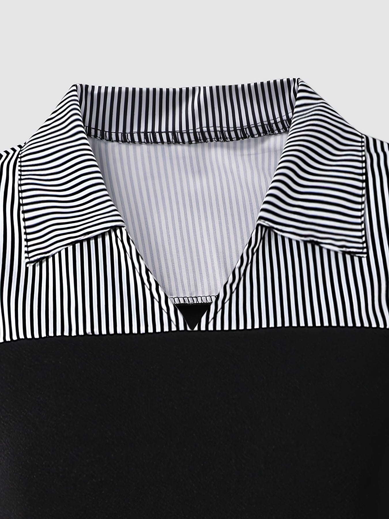 ' Casual Dress 13-16Y Comfortable Spring/Fall Fashion Elegant Long Sleeve Collared Striped Patchwork with Metal Chain for Outings, Parties & Vacation, Fall Wardrobe Essential, Vacation Outfit, Trendy Fashion, Quality Construc