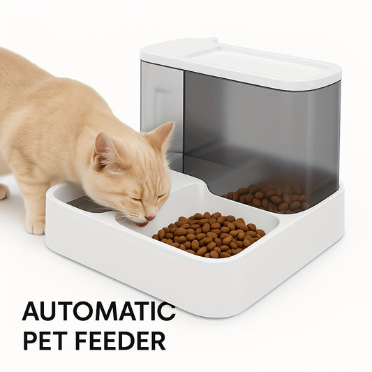 2-in-1 Automatic Pet Food Feeder Without Battery And Water Bottle, Gravity Design For Cats And Small Dogs (Grey)