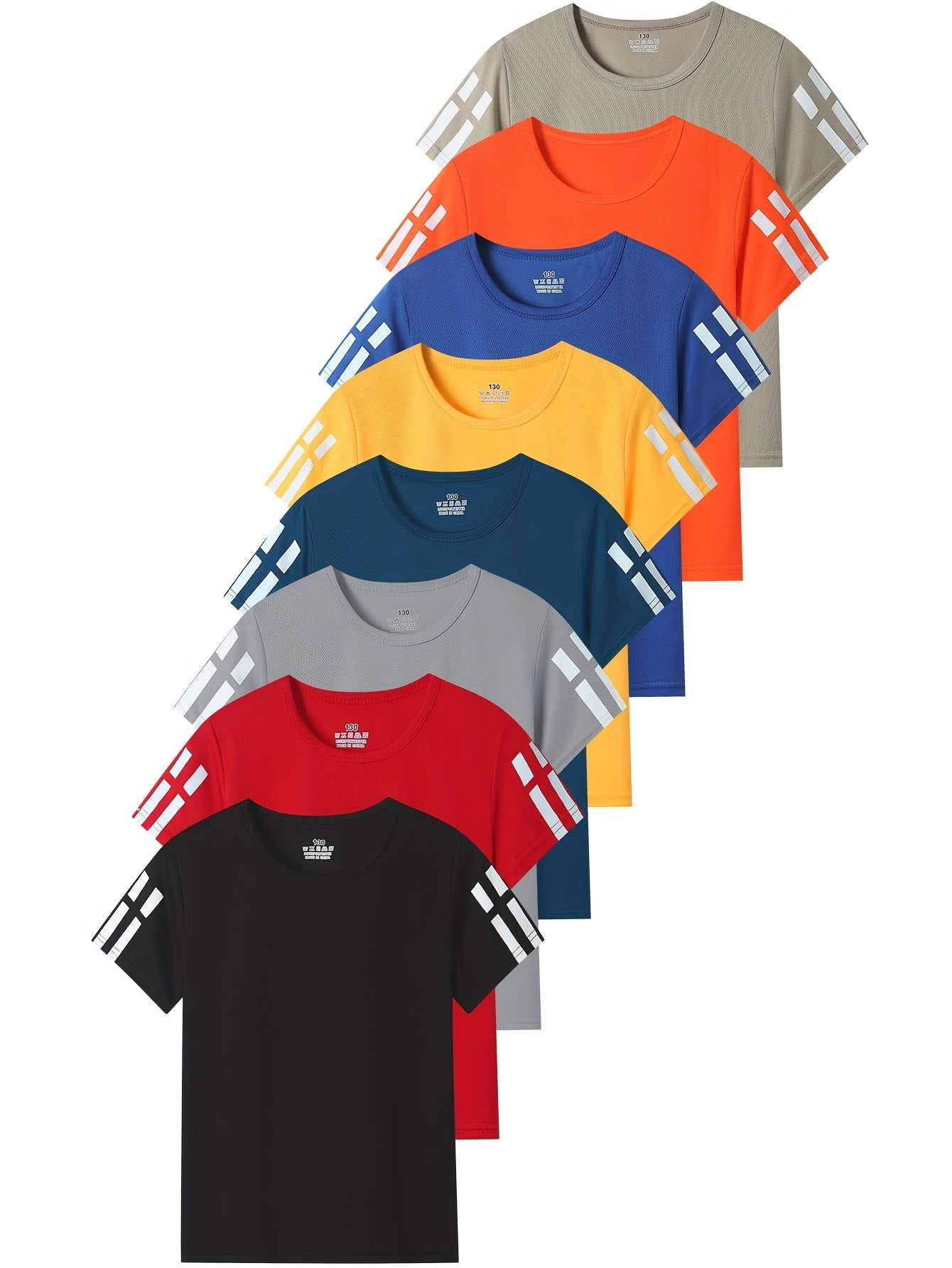[Quick-Dry T-Shirts] 8pcs Quick-Dry Athletic T-Shirts | Breathable Mesh, Lightweight & Moisture-Wicking, Vibrant Color Block Design with Striped Sleeves, Regular Fit for Boys & Girls, All-Season Casual & Sports Wear