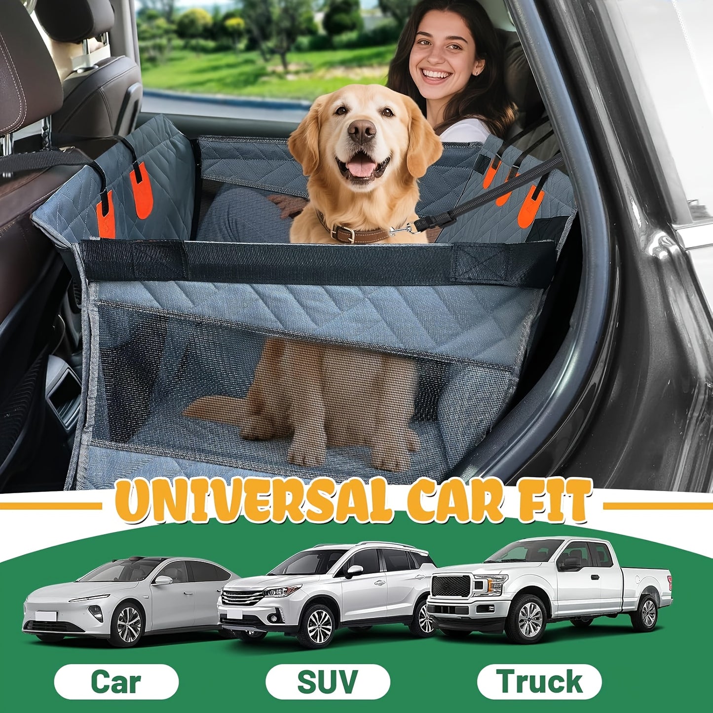 Pet Car Seat for Large Medium, Back Seat Extender for Dogs, Waterproof Dog Carseat, Dog Car Seat Medium Sized Dog, Car Hammock for Dogs-Storage Pocket, Pet Seat Cover for Cars/SUV/Truck (Large)