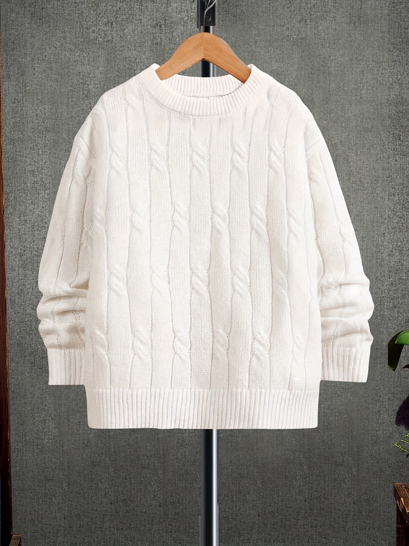 [Retro Boys' Knit Sweater] 1pc Boys' Retro Solid Color Knit Sweater | Casual Long Sleeve Pullover with Round Neck, Loose Fit for Spring/Fall Outdoor Commute & Casual Attire, Medium Stretch Fabric