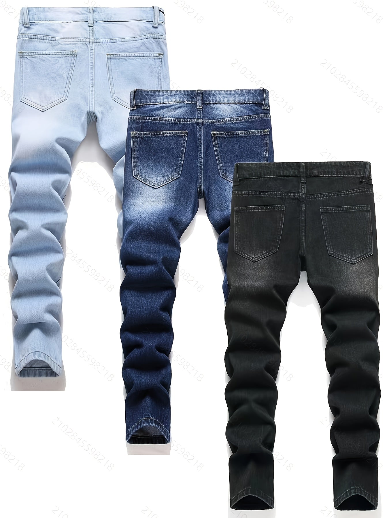 3pcs Of Jeans: Boys' Retro Slim Fit Washed Jeans, Boys' Casual Multi Piece Jeans, Four Season Series