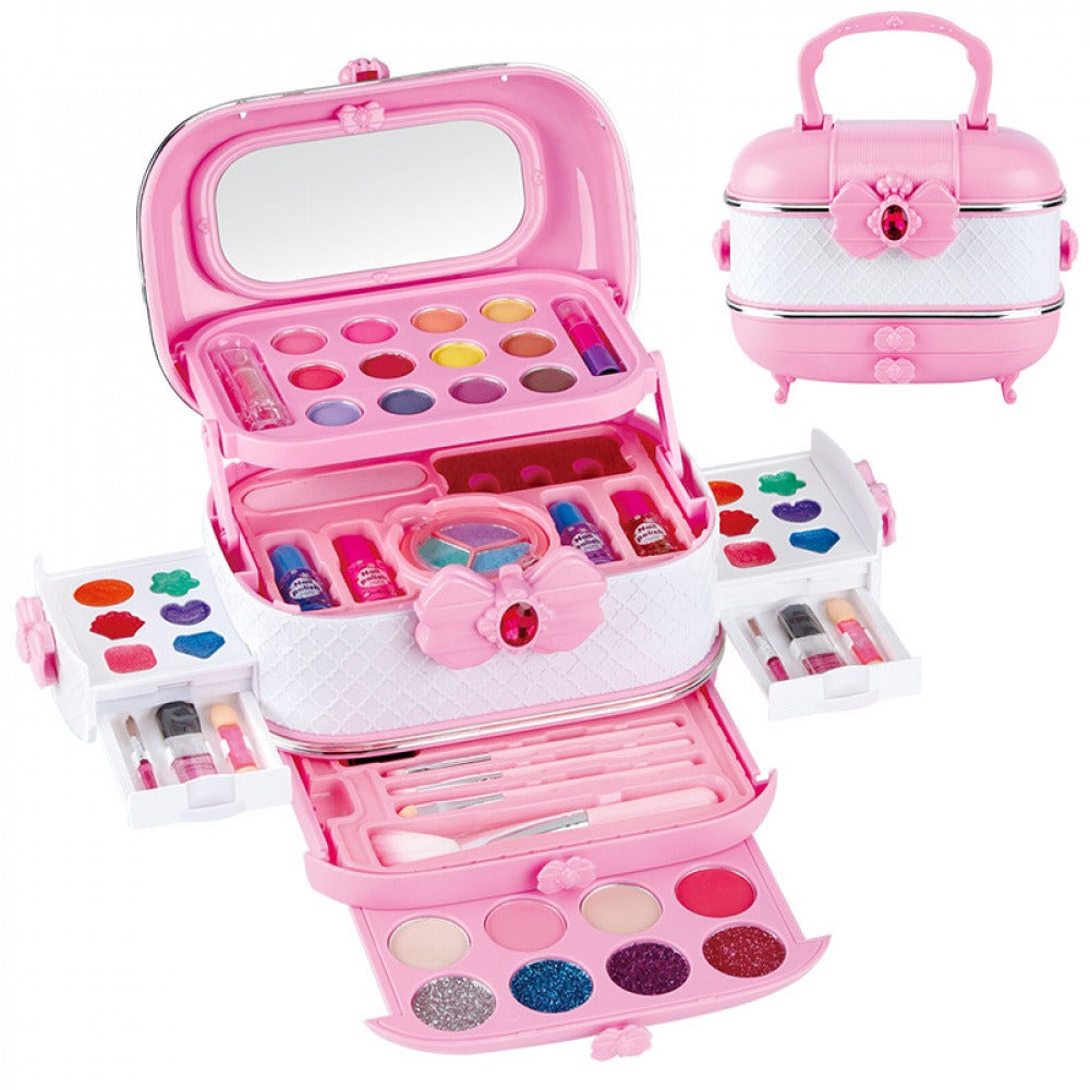 Girls Complete Makeup & Nail Polish Cosmetic Set with Heart-Shaped Mirror, Pink & White Vanity Case, 100+ Makeup Products - Birthday/Christmas Gift with Storage Box, Brushes, Lip Gloss, Blush, Eyeshadow, Nail Polish & Accesso