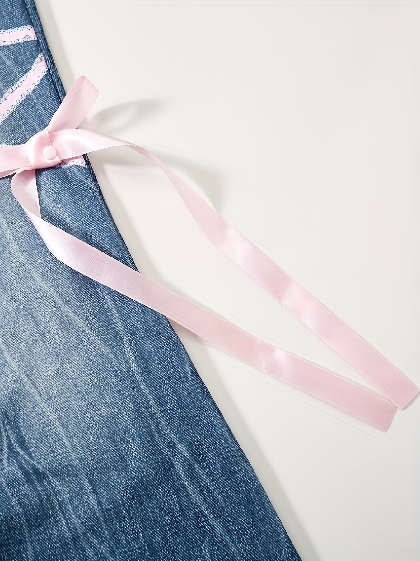 Spring/Fall Fashion for Young Girls: Stylish Long-Sleeve Top with Contrast Collar and Bow Tie, Paired Imitation Denim Pants Suitable Casual Outings Parties, Fall Wardrobe, Casual Attire, Trendy Outfit, Durable Material, Soft
