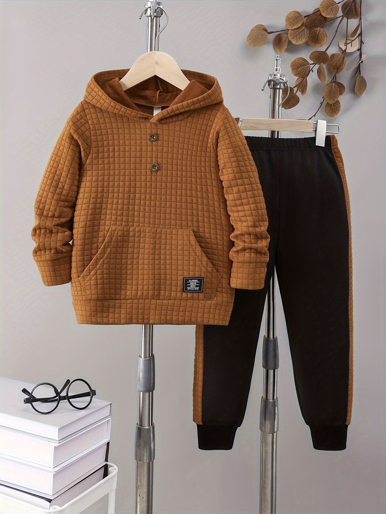 [Cozy Athletic Set] Cozy 2pcs Boys' Athletic Set: Colorblock Hoodie & Joggers | Polyester, Perfect for Fall/Winter - Ideal Gift, Outdoor