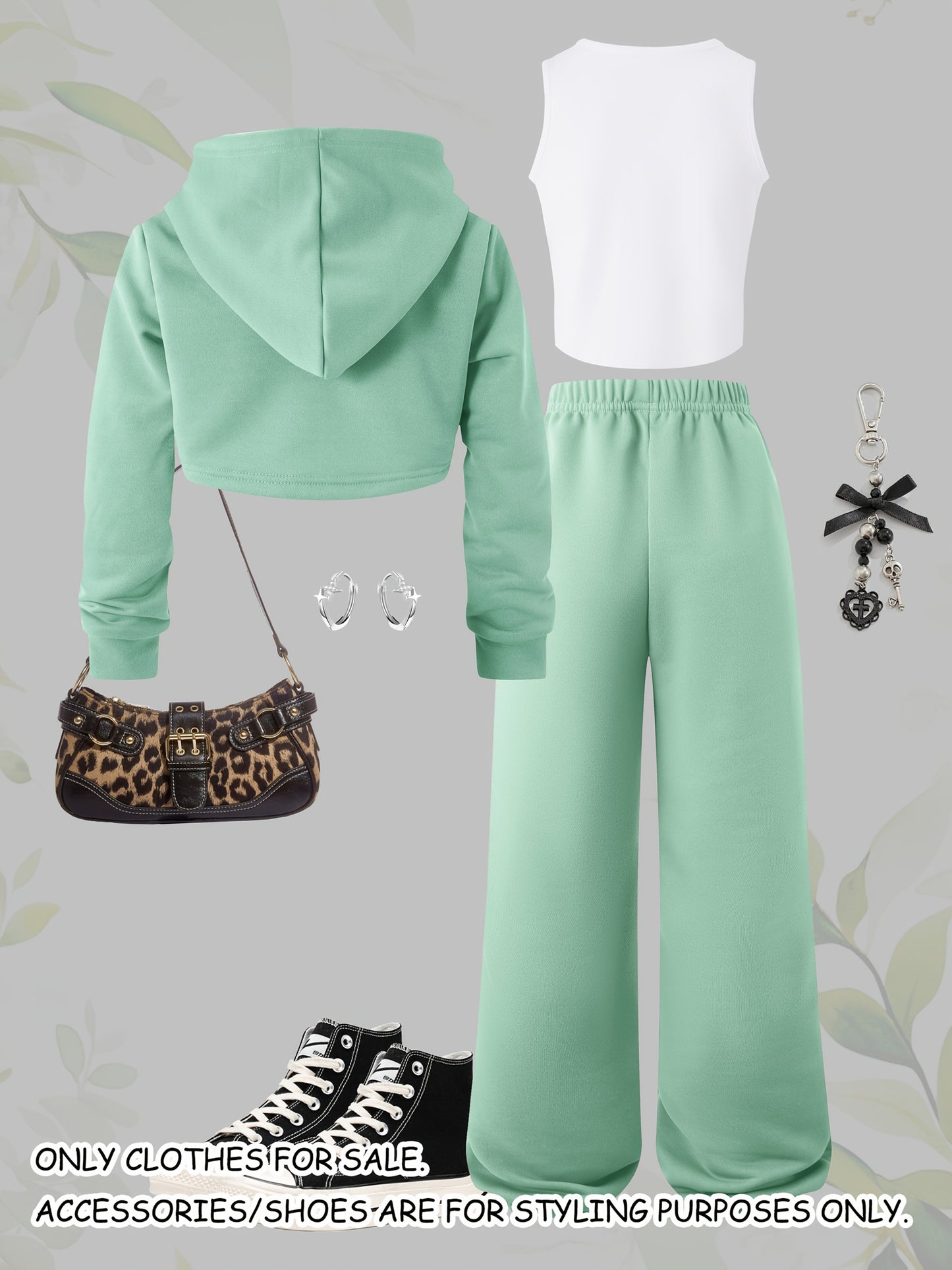 3pcs Girls' Long-Sleeve Hooded Crop Top and Pants Casual Sporty Outdoor 3pcs Set, Perfect for Outdoor
