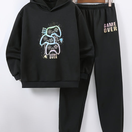 New Autumn Fashion Printed Hooded Long-Sleeve Sweatshirt Set for Teen Boys - Versatile Casual Wear, Perfect for Outdoor, for Teenager