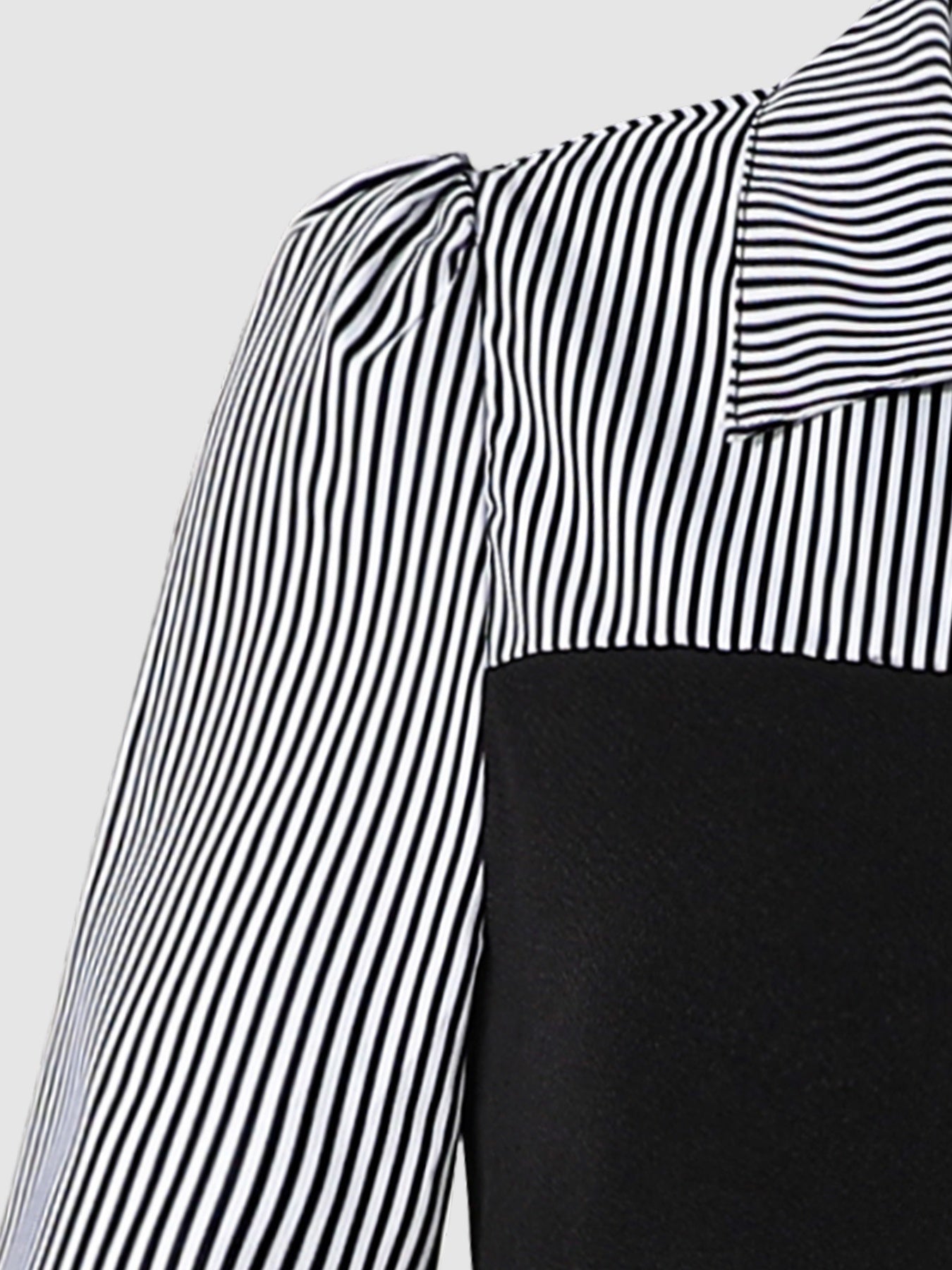 ' Casual Dress 13-16Y Comfortable Spring/Fall Fashion Elegant Long Sleeve Collared Striped Patchwork with Metal Chain for Outings, Parties & Vacation, Fall Wardrobe Essential, Vacation Outfit, Trendy Fashion, Quality Construc