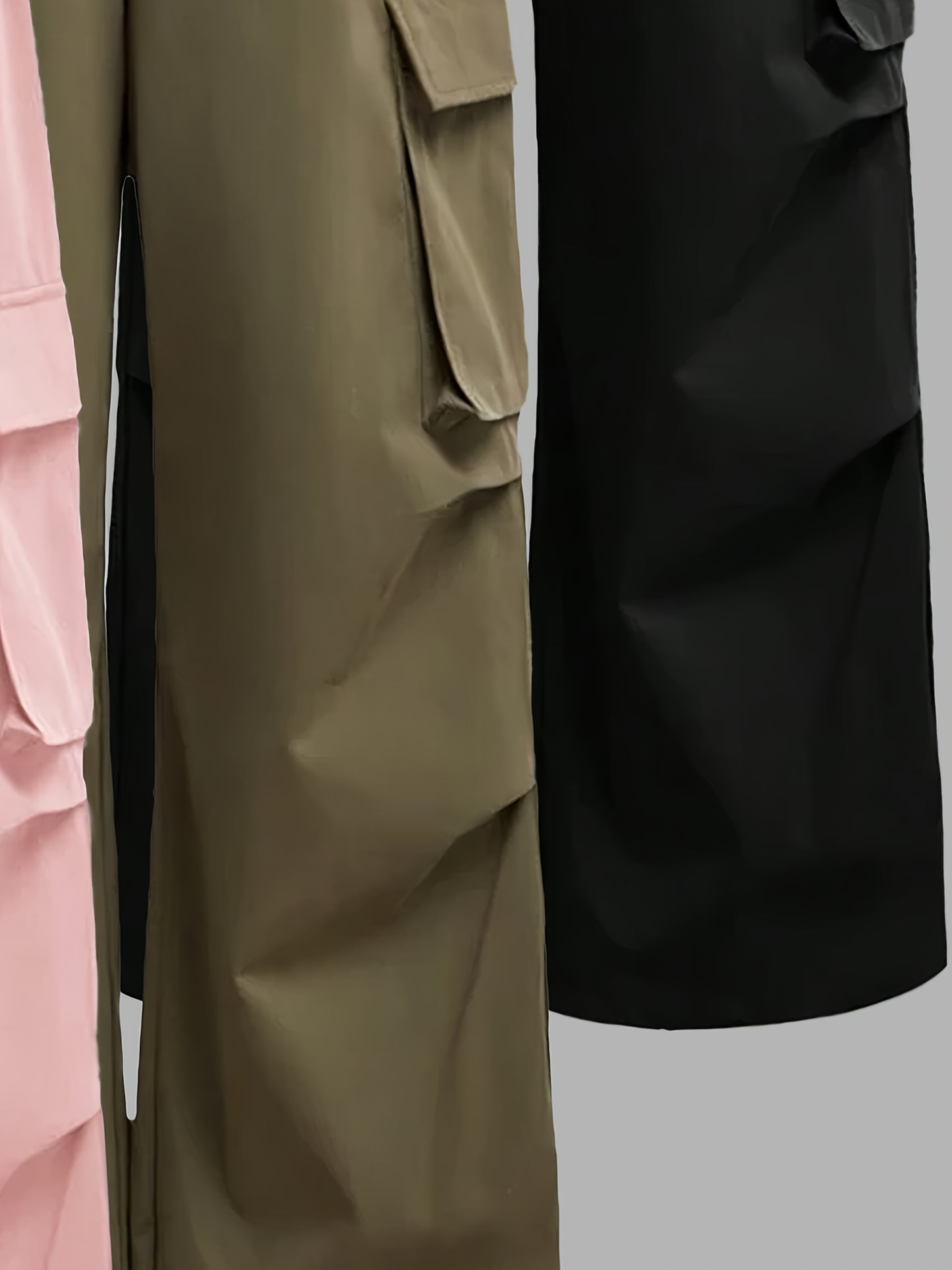 [3pcs Girls' Cargo Pants] 3pcs Girls' Cargo Pants Set | Fashion Double Pocket Design with Bow Print, Loose Fit Wide Leg Trousers for Spring/Fall, Outdoor Play and Casual Wear, Nonstretch Fabric