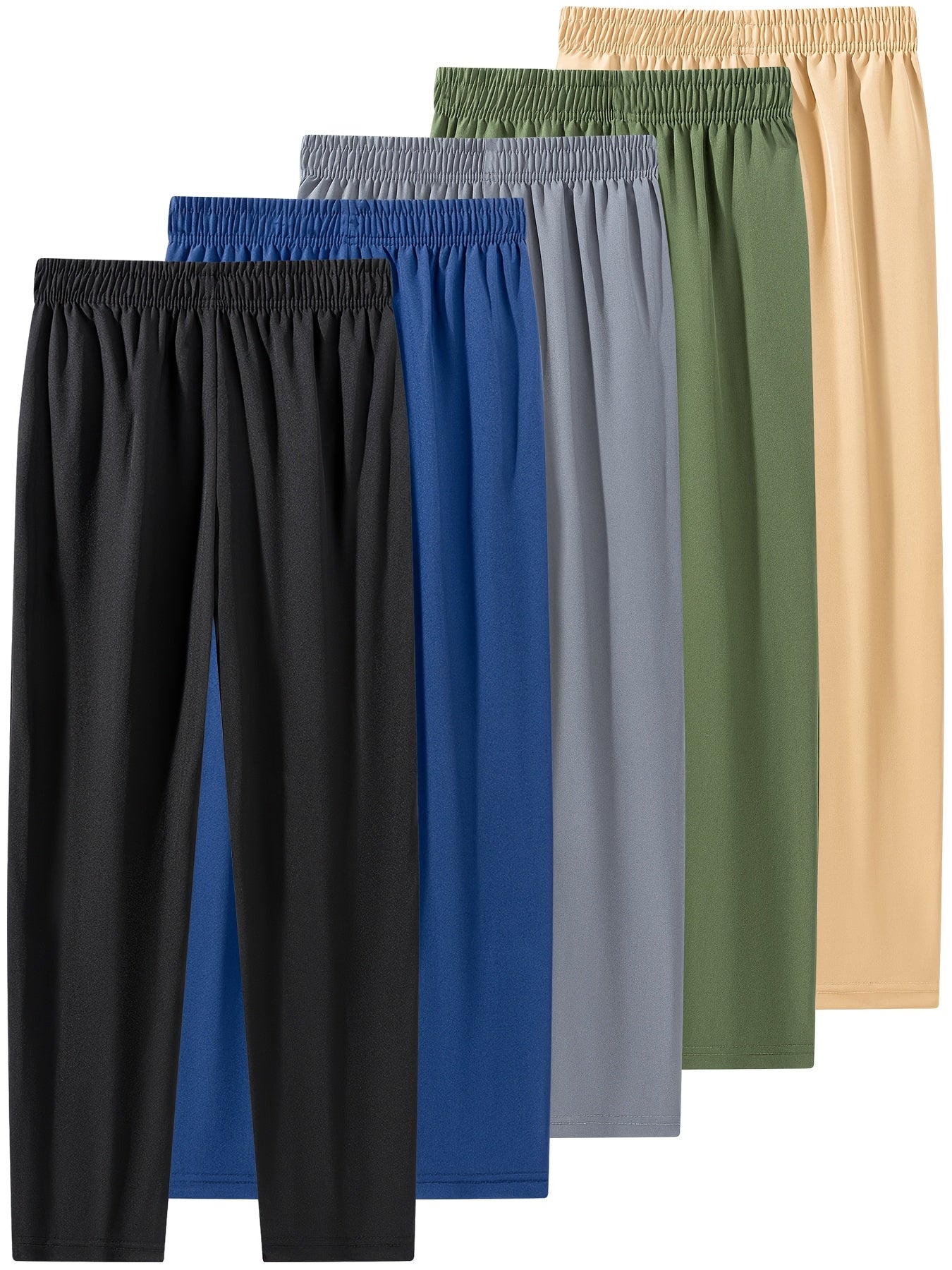 [5-Pack Quick-Dry Boys' Pants] 5-Pack Boys' Quick-Dry Lightweight Athletic Pants with Zipper Pocket | Non-Stretch Fabric, Elastic Waistband | All-Season Running, Sports & Everyday Pants | Multi-Color Options (Black/Blue/Green