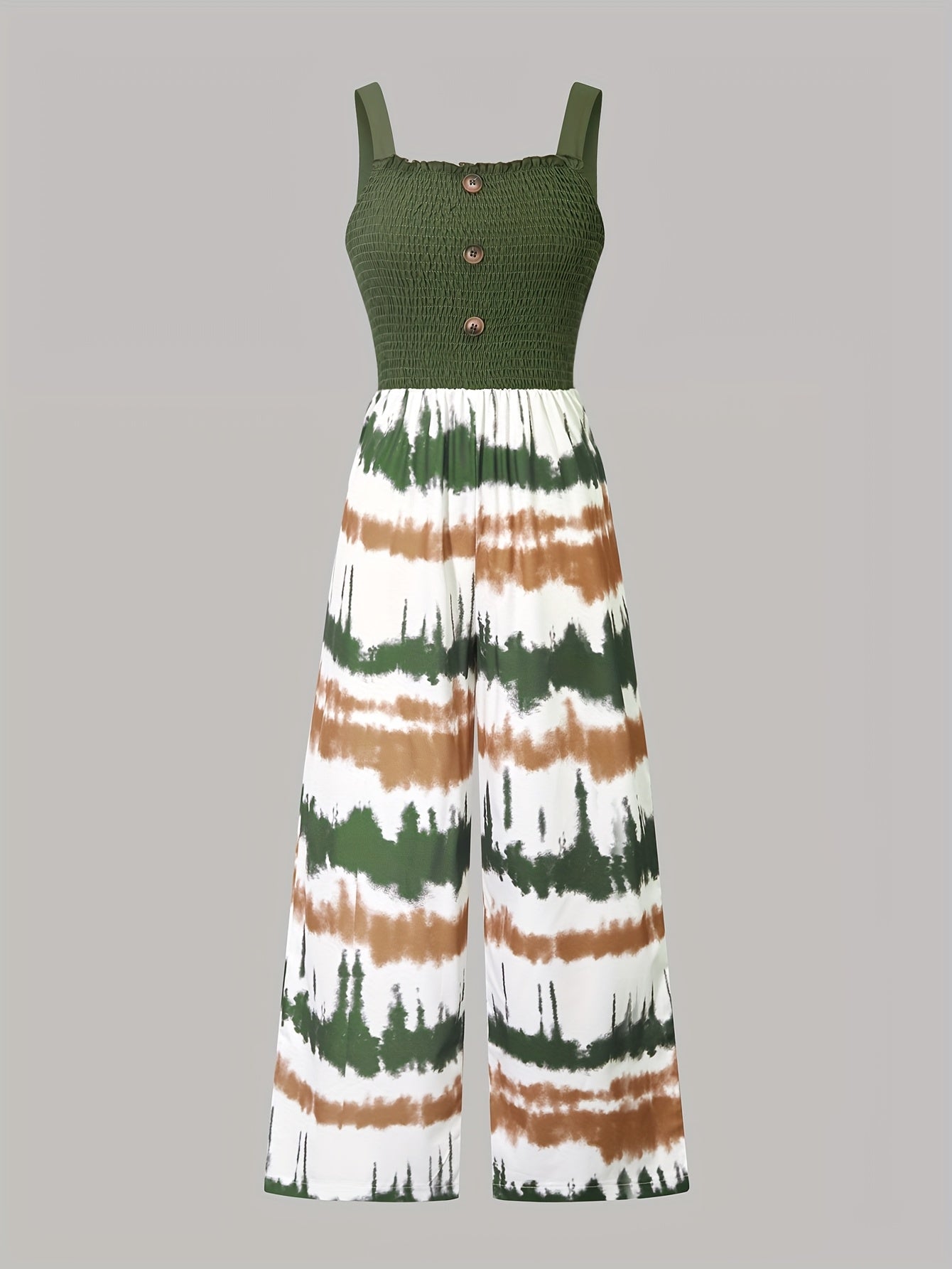 Teen Girls' Fashionable Casual Tie-Dye Jumpsuit with Decorative Strap Buttons - Slim Fit, Polyester, Machine Washable - Perfect for Spring/Summer, Dresses for Teens, Perfect for Outdoor