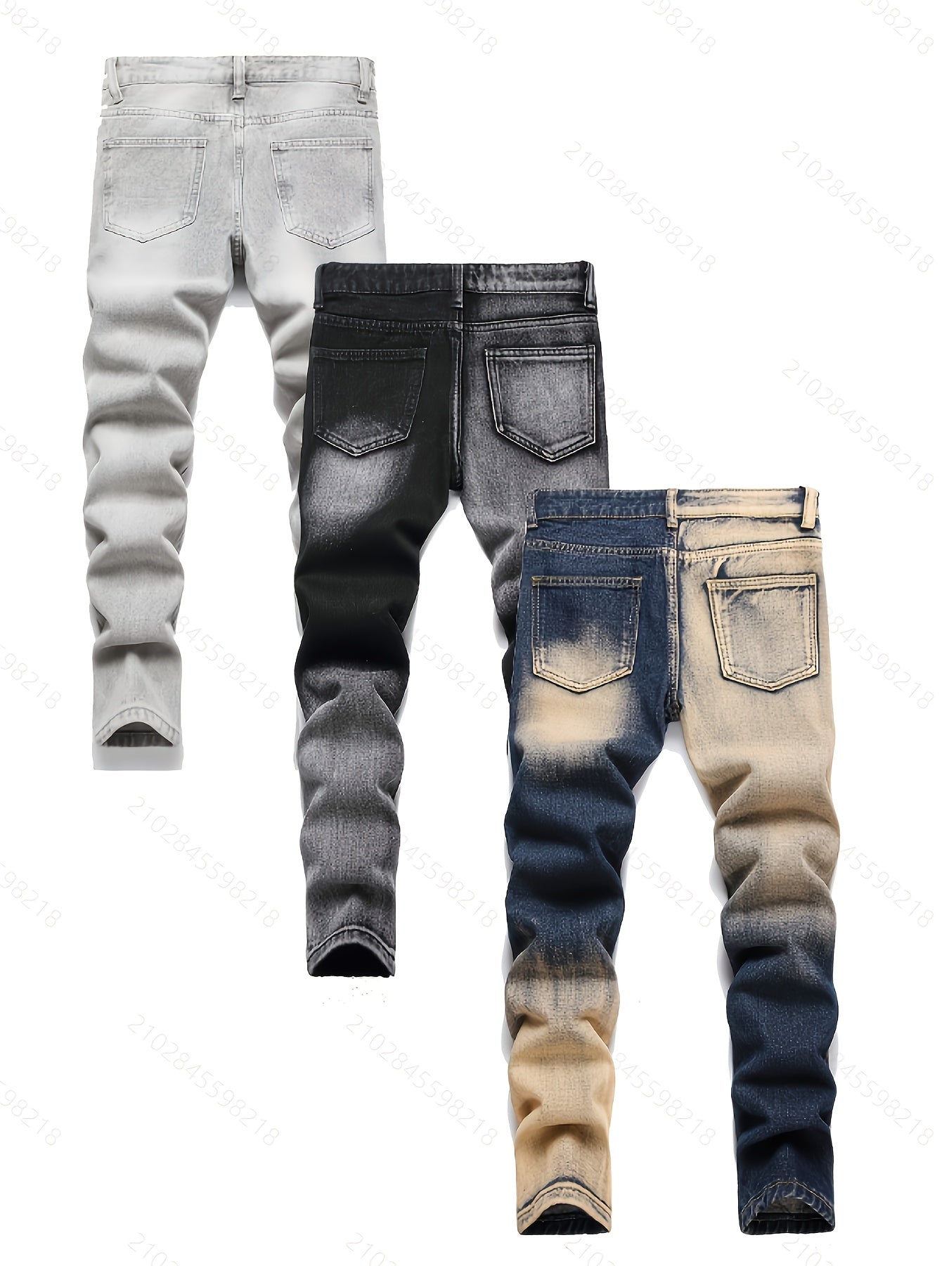 [3pcs Of Faux Denim] Boys' Retro Distressed Slim Fit Washed Faux Denim Faux Denim, Boys' Casual Multi Piece Faux Denim, All Season Collection
