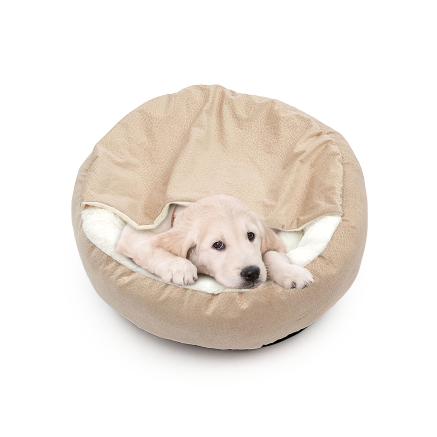 Four Seasons Pet Nest, Dog Bed with Hooded Blanket, Anti-Anxiety Puppy Pet Bed Cave, Super Soft Fluffy Polyester, Non-Slip Bottom, Machine Washable, Cozy Donut Design for Small, Medium, Large Dogs and Cats, Geometric Pattern,