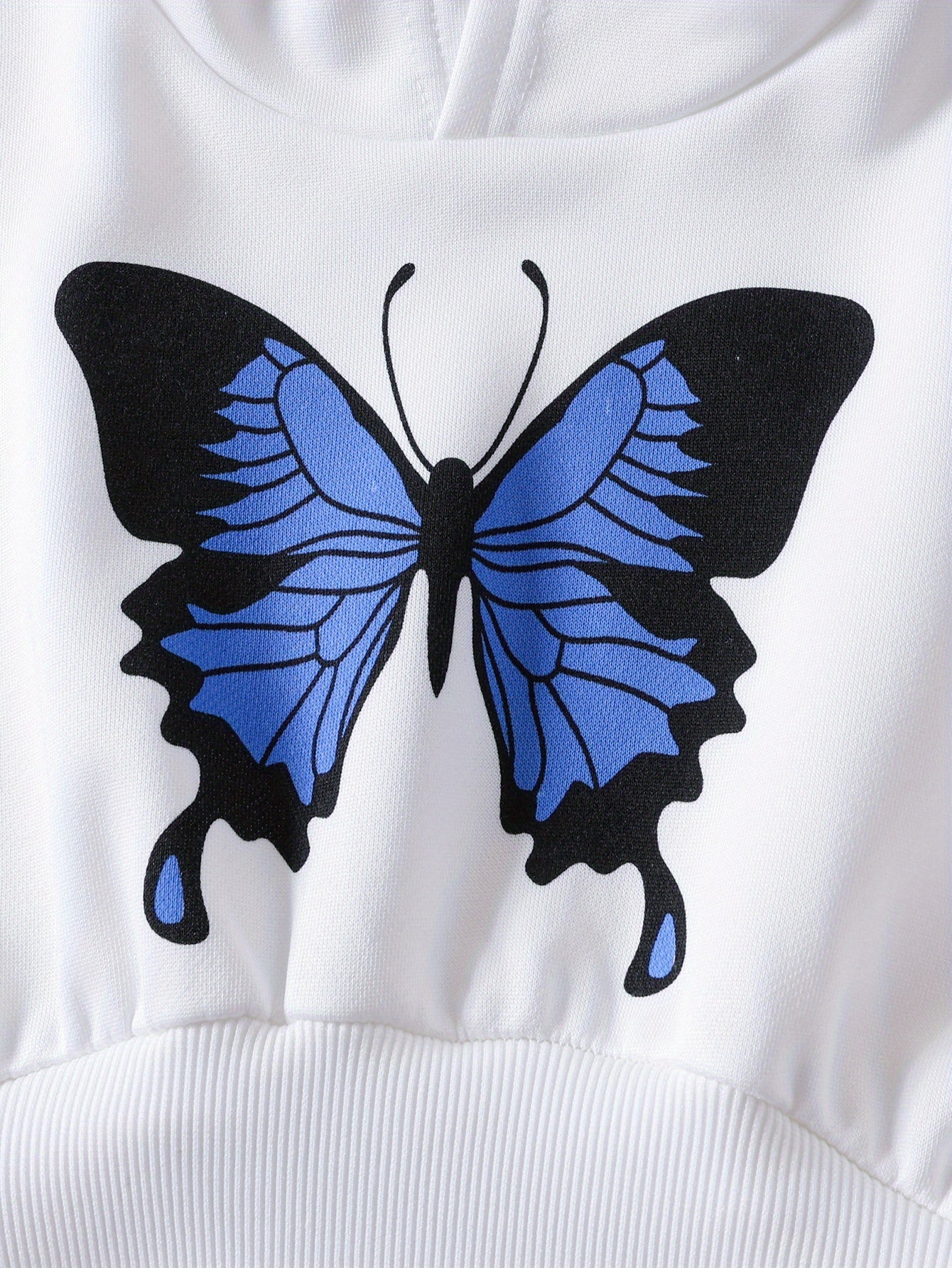 New Autumn-Winter Two-Piece Set for Older Girls: Fashionable Butterfly Print Hooded Sweatshirt with Jogger Pants, Perfect for Outdoor