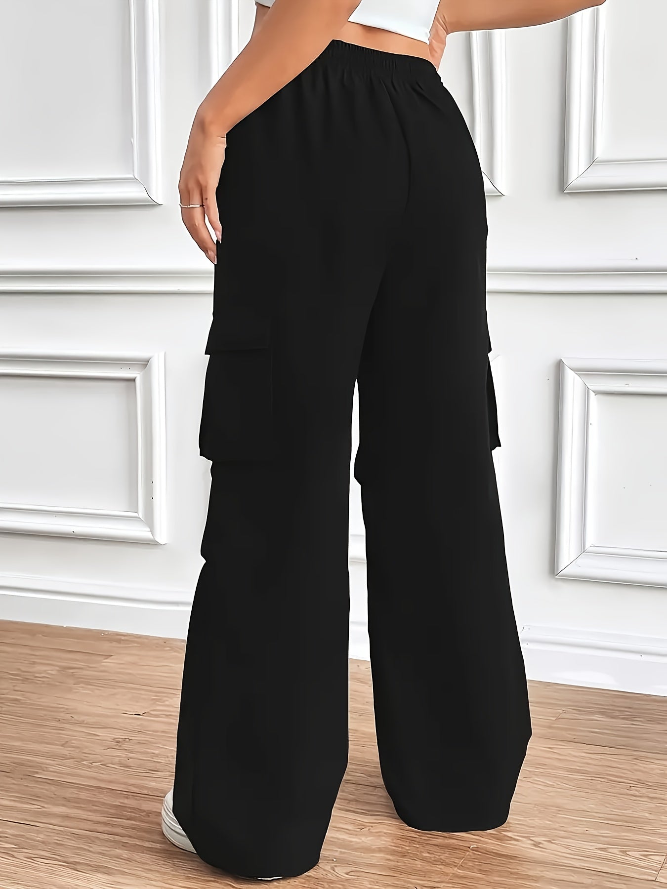 [Y2K Style Cargo Pants] Y2K Style High-Waist Girls' Straight-Leg Cargo Pants | Loose Fit, Large Pockets, Non-Stretch Polyester, Machine Washable - Fashionable and Versatile, Perfect for All-Season Casual Wear with Elastic Wai