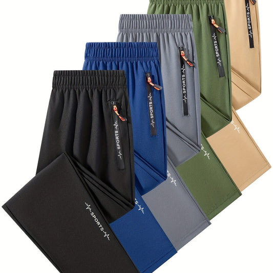 [5-Pack Quick-Dry Boys' Pants] 5-Pack Boys' Quick-Dry Lightweight Athletic Pants with Zipper Pocket | Non-Stretch Fabric, Elastic Waistband | All-Season Running, Sports & Everyday Pants | Multi-Color Options (Black/Blue/Green