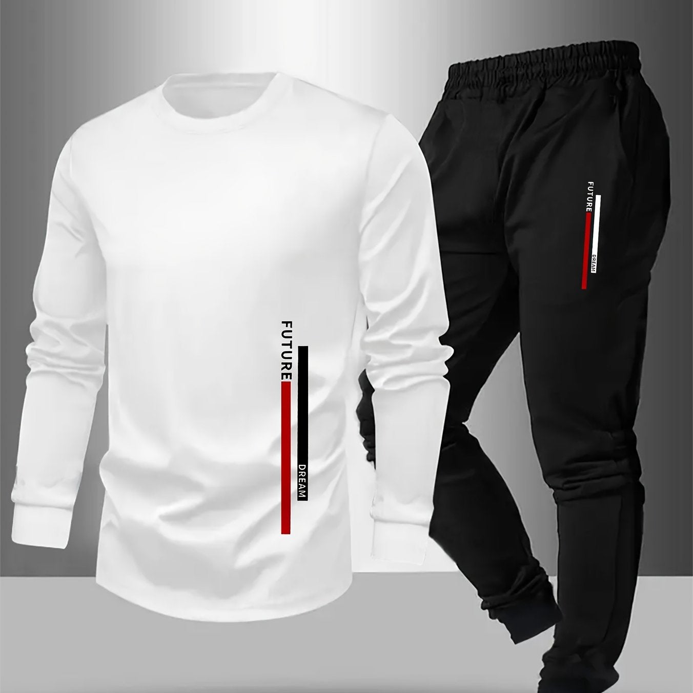Teen Boys' FUTURE Print Long Sleeve Warm Sweatshirt & Joggers Set - Geometric Pattern, Elastic Waistband Pants, Regular Fit for Fall/Winter Outdoor Sports & Casual Wear, Boy Clothes, Sporty Casual Attire, Modern Youth Style,