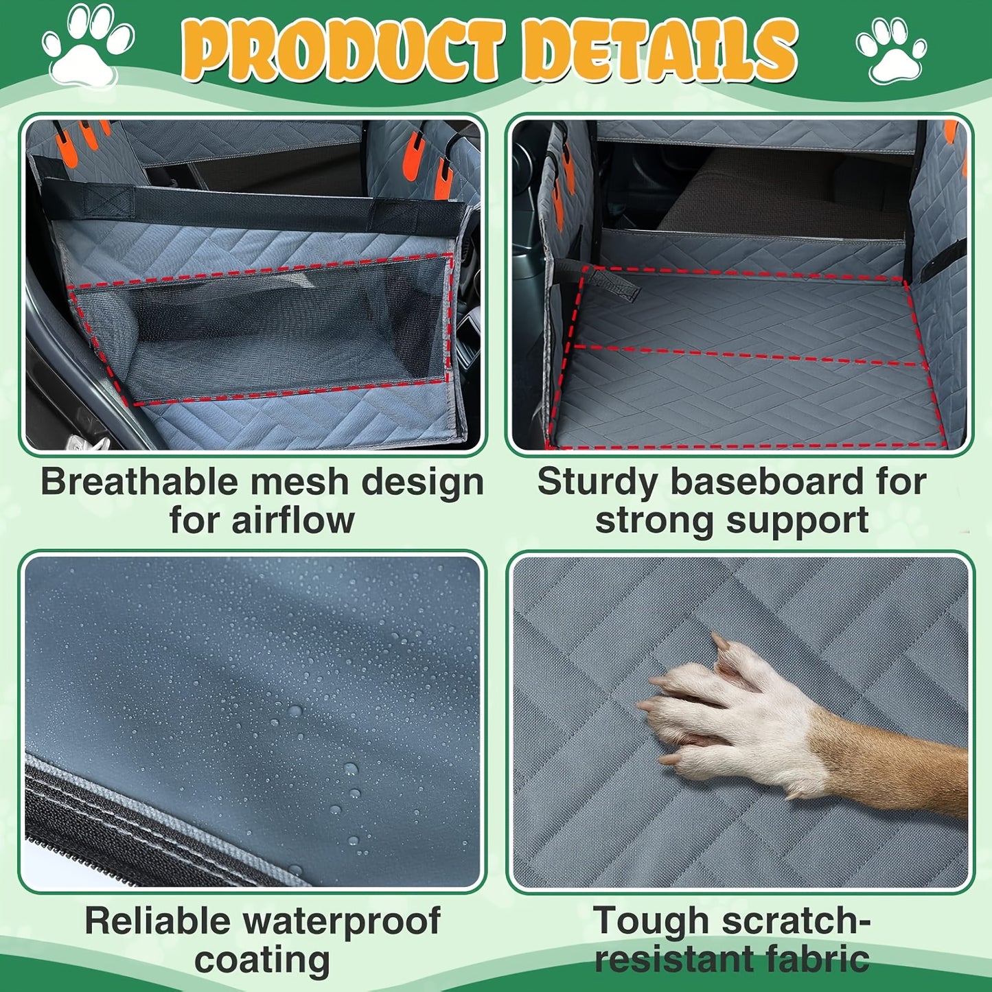 Pet Car Seat for Large Medium, Back Seat Extender for Dogs, Waterproof Dog Carseat, Dog Car Seat Medium Sized Dog, Car Hammock for Dogs-Storage Pocket, Pet Seat Cover for Cars/SUV/Truck (Large)