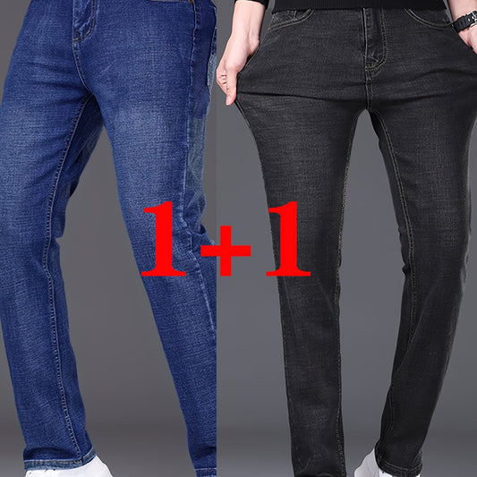 Two Piece Set Of Lightweight Business Elastic Jeans for Teenagers, Men's Slim Fit