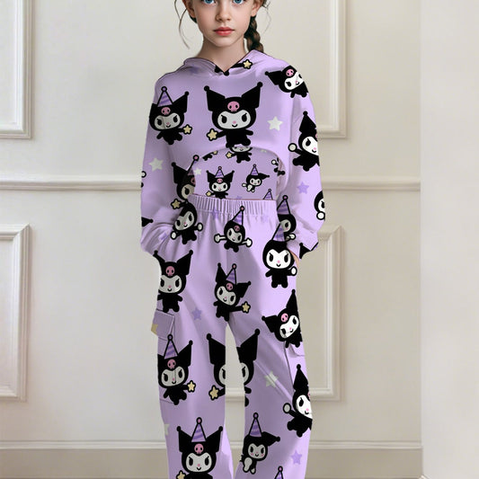 Sanrio Digital Fashion Fantasy Cute Holiday Spring Autumn Winter Set: Trendy Hello Kitty My Melody Big-Eared Dog Girls' Must-Have Hoodie, Tank Top & Joggers with Random Print - Outdoor Casual Sportswear Three-Piece Gift, Perf