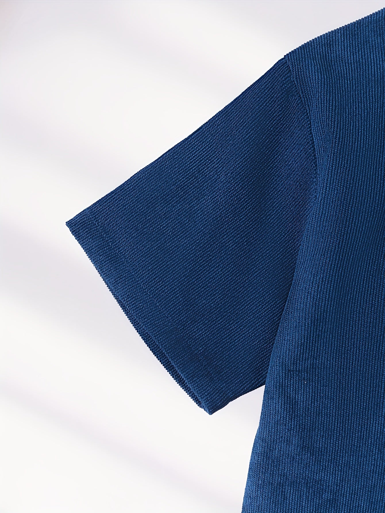 [Corduroy Boys' Set] 2pcs Boys' Corduroy Shirt and Pants Set | Navy Stand Collar with Label Patch, Elastic Waist Trousers with Pockets, Loose Fit for Outdoor Activities, Parties, Casual Outings, Spring Summer