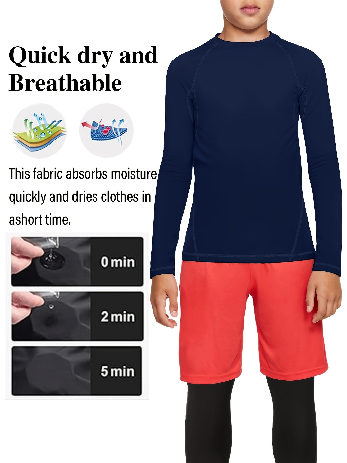 TELALEO 3pcs Boys' Compression Shirts - Long Sleeve Moisture-Wicking Performance Shirts, Medium Stretch All-Season Black Athletic Top for Kids & Teens, Machine Washable for Sports, Outdoor, Casual & Beach Wear, Outdoor Childr