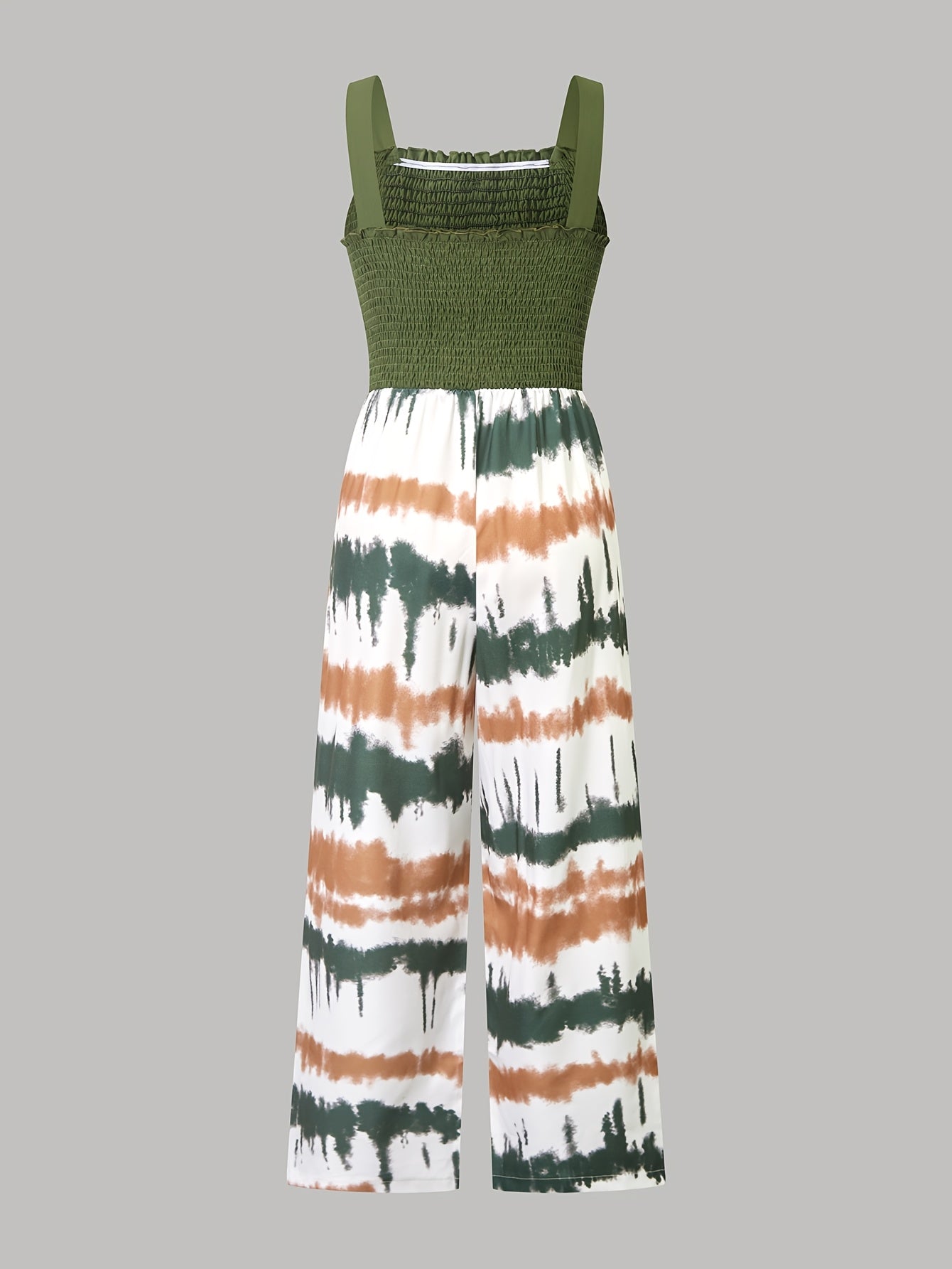 Teen Girls' Fashionable Casual Tie-Dye Jumpsuit with Decorative Strap Buttons - Slim Fit, Polyester, Machine Washable - Perfect for Spring/Summer, Dresses for Teens, Perfect for Outdoor