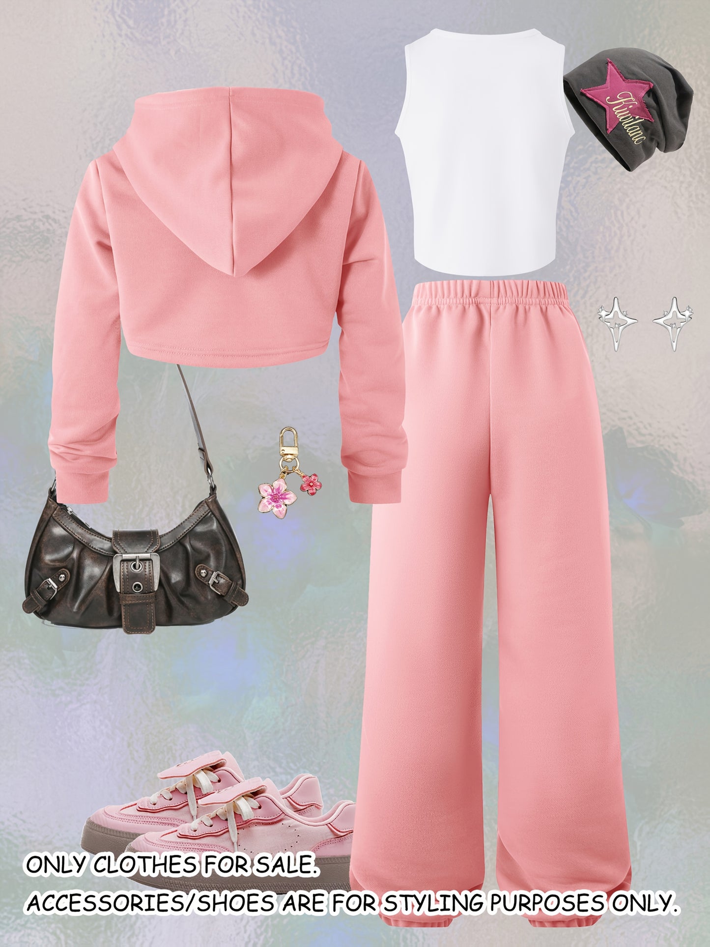 3pcs Girls' Long-Sleeve Hooded Crop Top and Pants Casual Sporty Outdoor 3pcs Set, Perfect for Outdoor