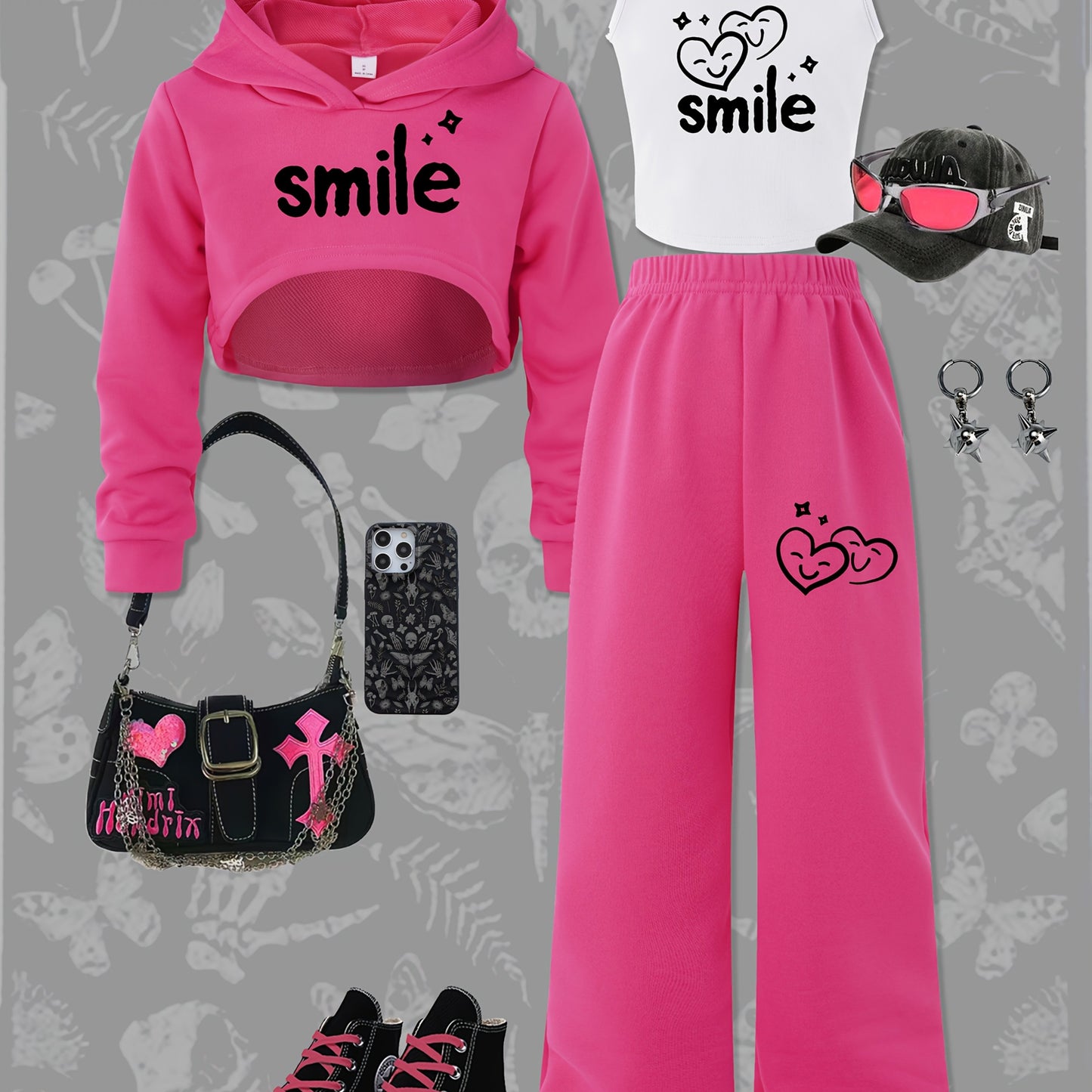 3pcs Girls' Long-Sleeve Hooded Crop Top and Pants Casual Sporty Outdoor 3pcs Set, Perfect for Outdoor