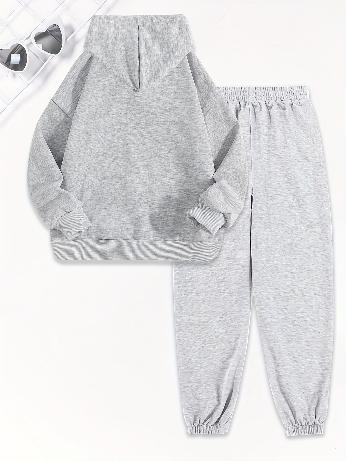 Girls 2pcs Print Hooded Sweatshirt & Letter Print Jogger Pants Set Kids Clothes For Gift, Sports, for Outdoor
