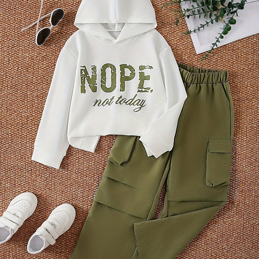 [Trendy Hoodie & Jogger Set] Trendy Girls' Hoodie and Jogger Set - Stylish Long Sleeve Sweatshirt & Pants Outfit for Casual Streetwear, Perfect Gift for Daughter, Family, or Friends on Thanksgiving, Perfect for Outdoor