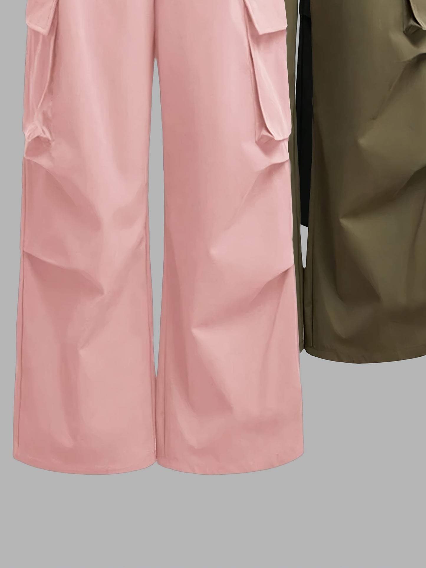[3pcs Girls' Cargo Pants] 3pcs Girls' Cargo Pants Set | Fashion Double Pocket Design with Bow Print, Loose Fit Wide Leg Trousers for Spring/Fall, Outdoor Play and Casual Wear, Nonstretch Fabric