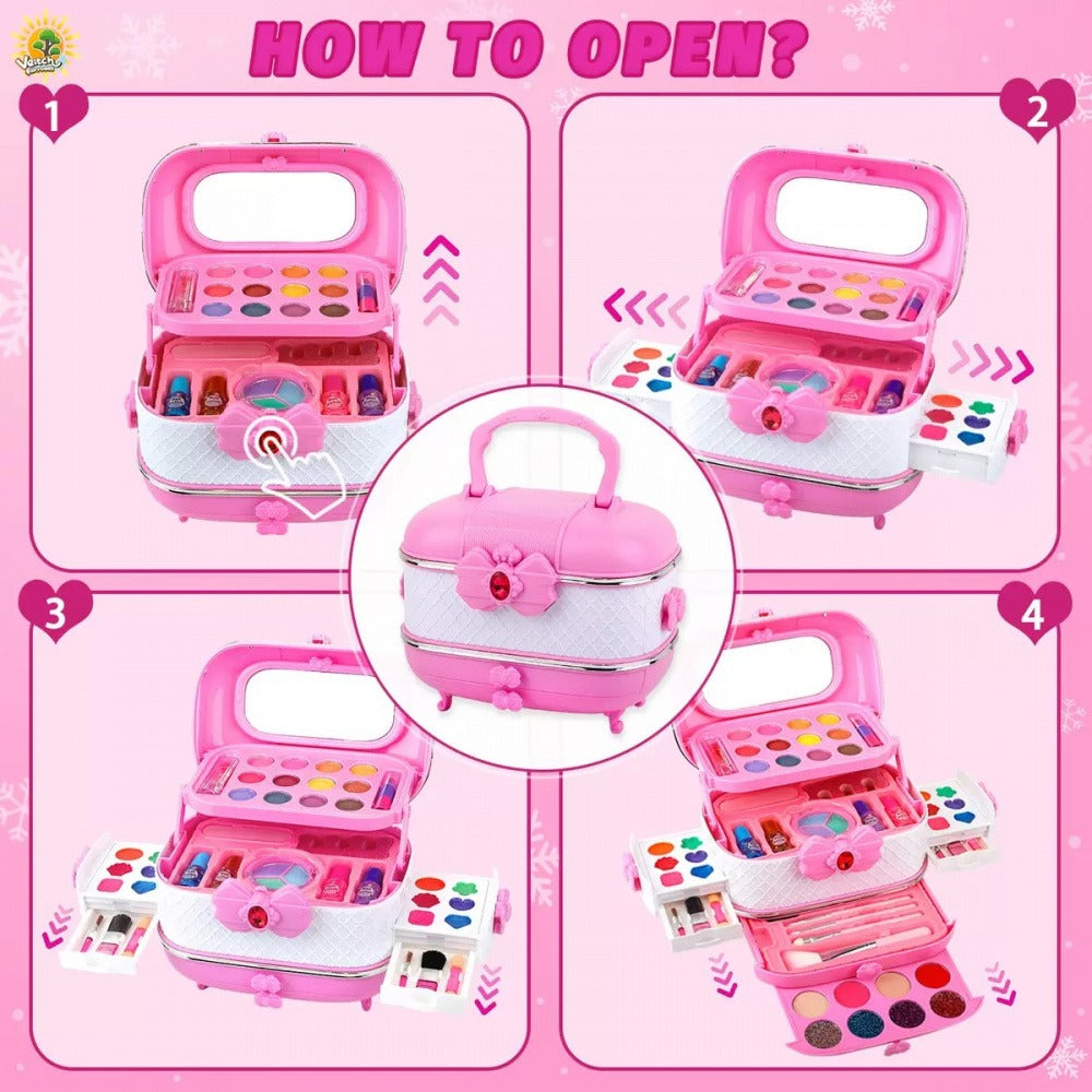Girls Complete Makeup & Nail Polish Cosmetic Set with Heart-Shaped Mirror, Pink & White Vanity Case, 100+ Makeup Products - Birthday/Christmas Gift with Storage Box, Brushes, Lip Gloss, Blush, Eyeshadow, Nail Polish & Accesso