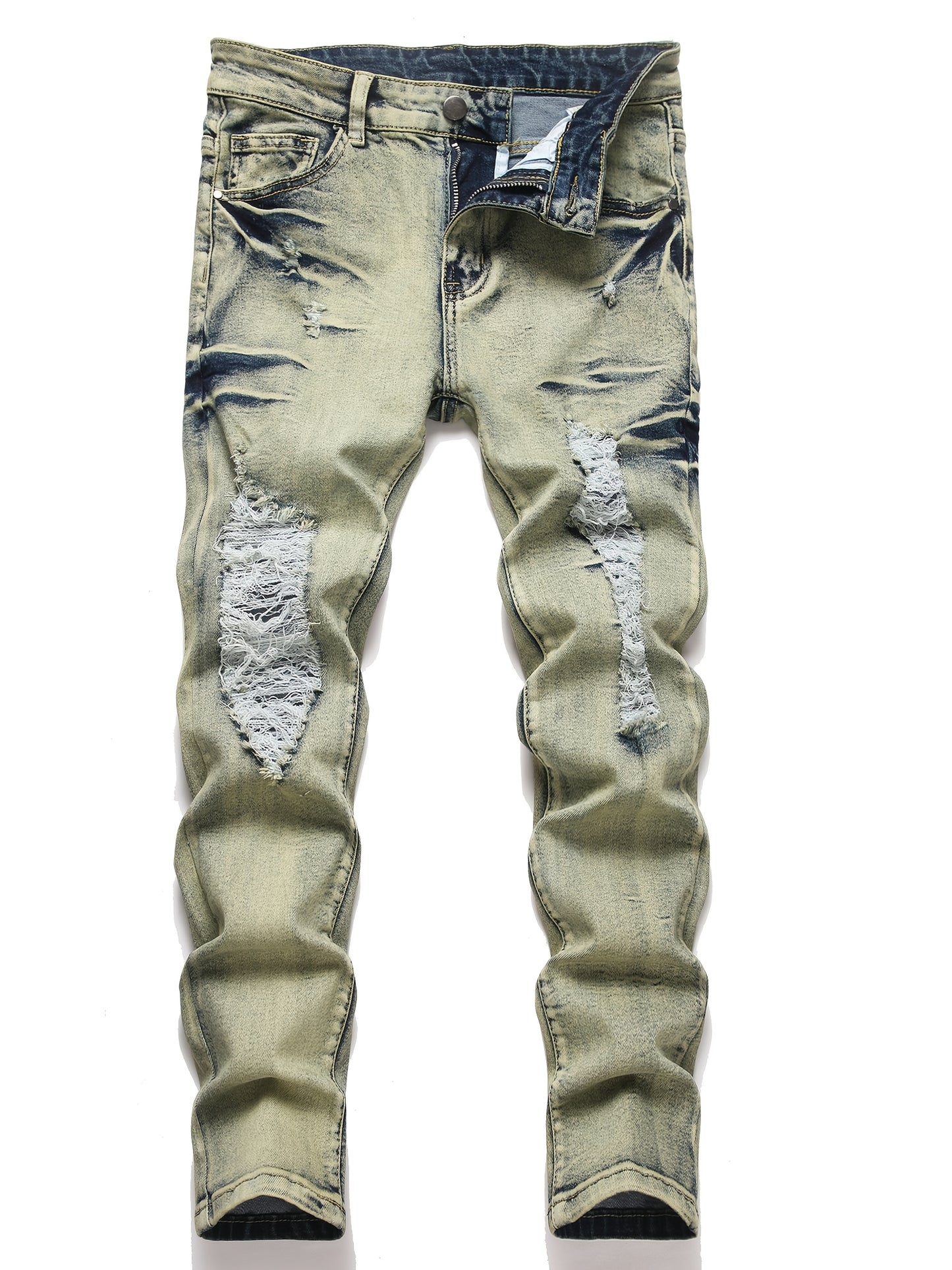 [3pcs Of Jeans] Boys' Retro Distressed P'd Slim Fit Washed Denim Jeans, Boys' Casual Multi Piece Jeans, All Season Collection