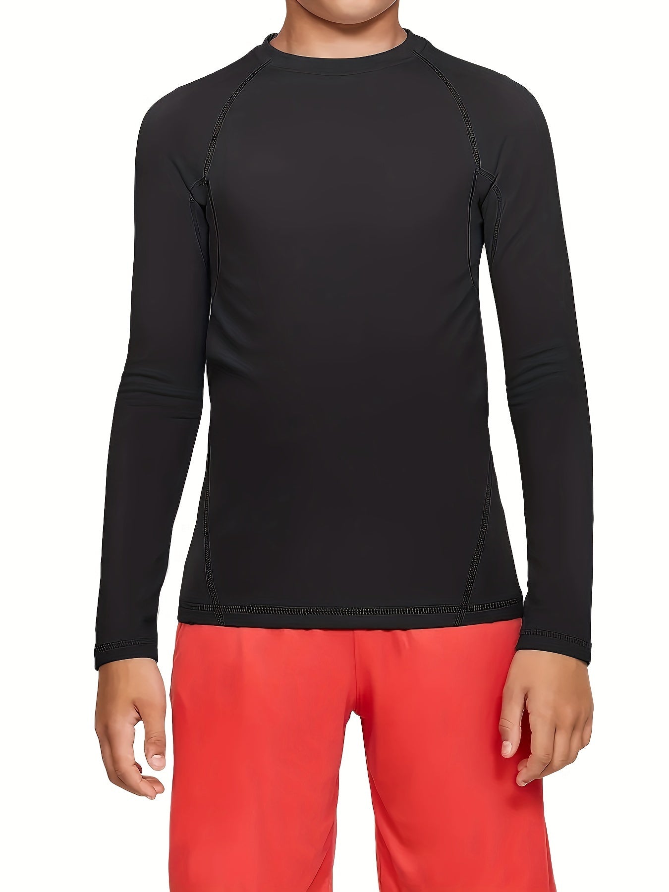 TELALEO 3pcs Boys' Compression Shirts - Long Sleeve Moisture-Wicking Performance Shirts, Medium Stretch All-Season Black Athletic Top for Kids & Teens, Machine Washable for Sports, Outdoor, Casual & Beach Wear, Outdoor Childr