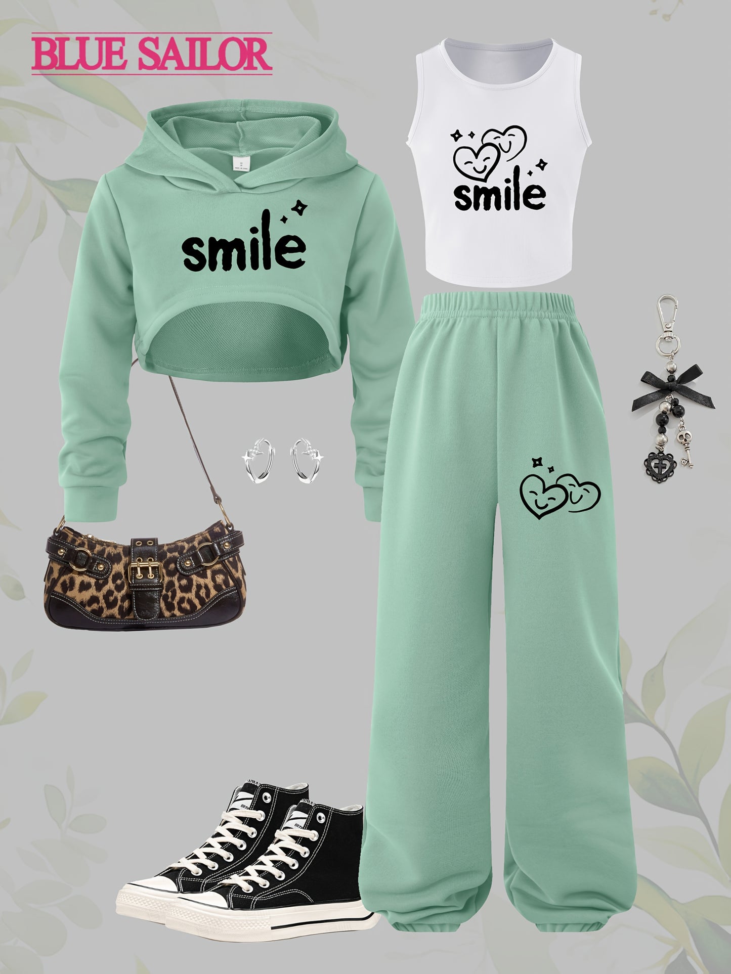 3pcs Girls' Long-Sleeve Hooded Crop Top and Pants Casual Sporty Outdoor 3pcs Set, Perfect for Outdoor