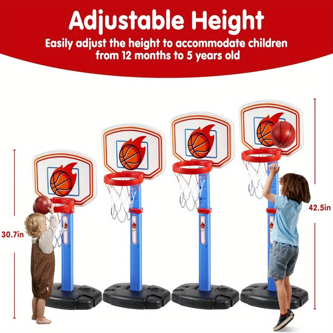 SYNCFUN Toddler Basketball Arcade Game Set, Adjustable Basketball Goal with 4 Balls for Kids Indoor Outdoor Play, Carnival Games, Christmas Birthday Gift for Boys Girls Age 1 and Up-Air Pump Included