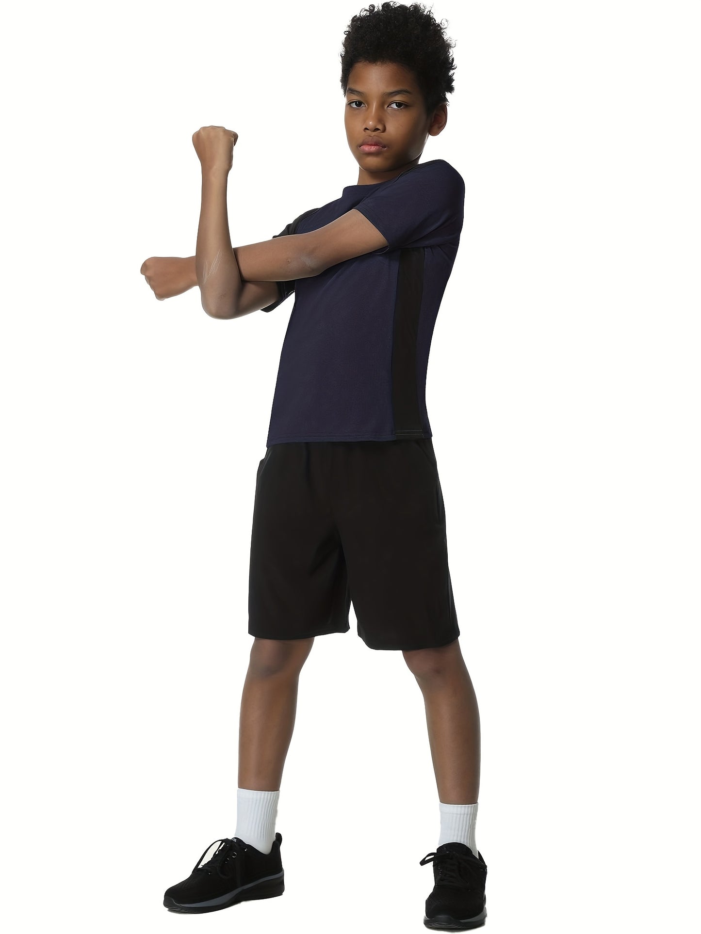 EXARUS 5pcs Boys' Sports Short Sleeve T-Shirts with Fashion Contrast Elements, Youth Training, Running, Fitness Training Suit for 6-16 Years Old