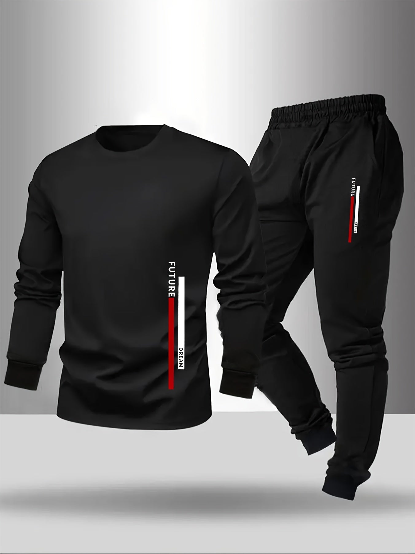 Teen Boys' FUTURE Print Long Sleeve Warm Sweatshirt & Joggers Set - Geometric Pattern, Elastic Waistband Pants, Regular Fit for Fall/Winter Outdoor Sports & Casual Wear, Boy Clothes, Sporty Casual Attire, Modern Youth Style,