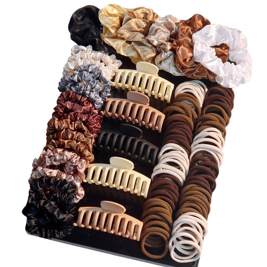 A Collection of New Hair Accessories for Women, Including Seamless Ponytail Holders, Assorted Hair Clips, Scrunchies, And Hair Bands, Perfect for Holiday Parties.