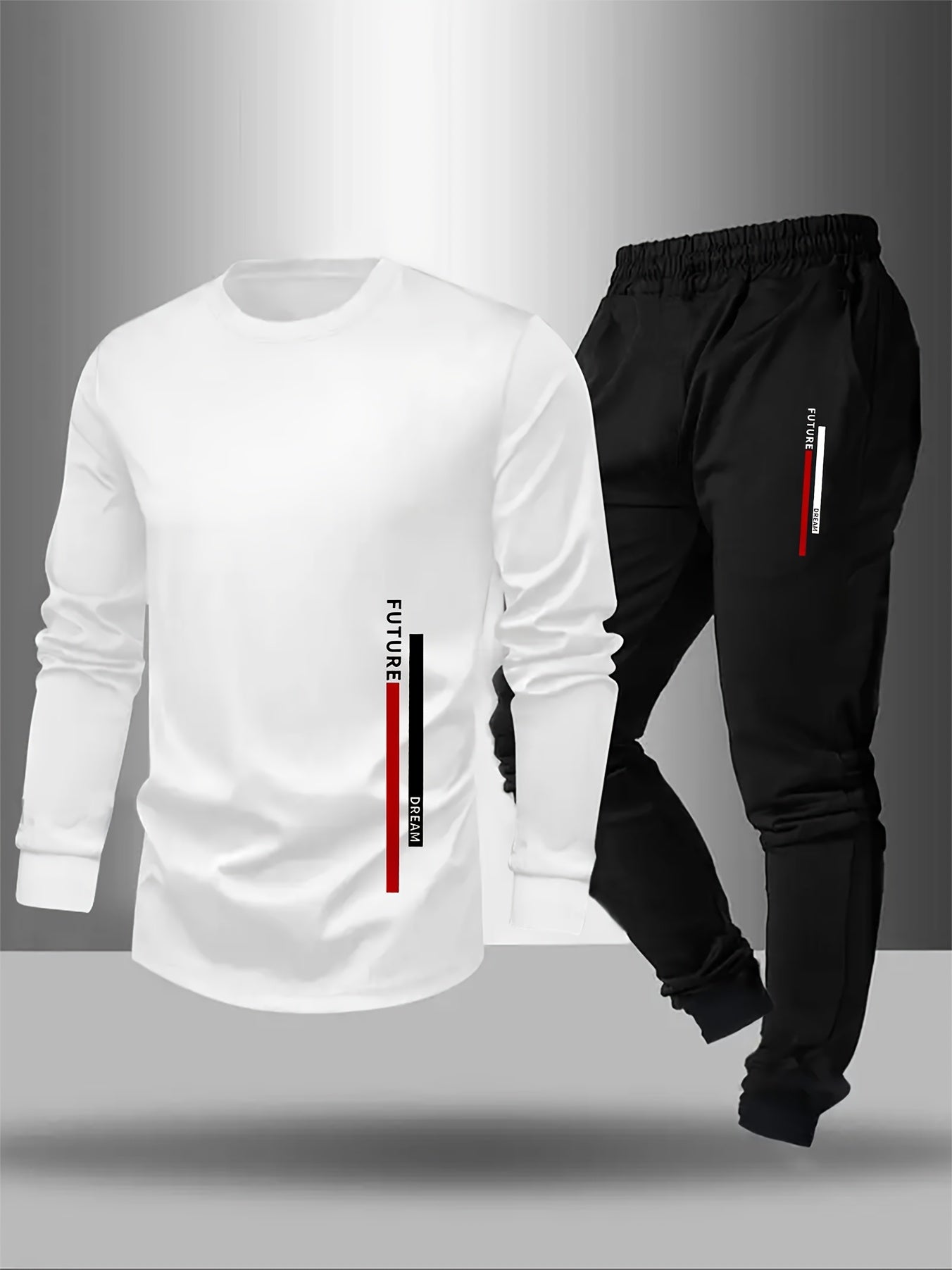 Teen Boys' FUTURE Print Long Sleeve Warm Sweatshirt & Joggers Set - Geometric Pattern, Elastic Waistband Pants, Regular Fit for Fall/Winter Outdoor Sports & Casual Wear, Boy Clothes, Sporty Casual Attire, Modern Youth Style,