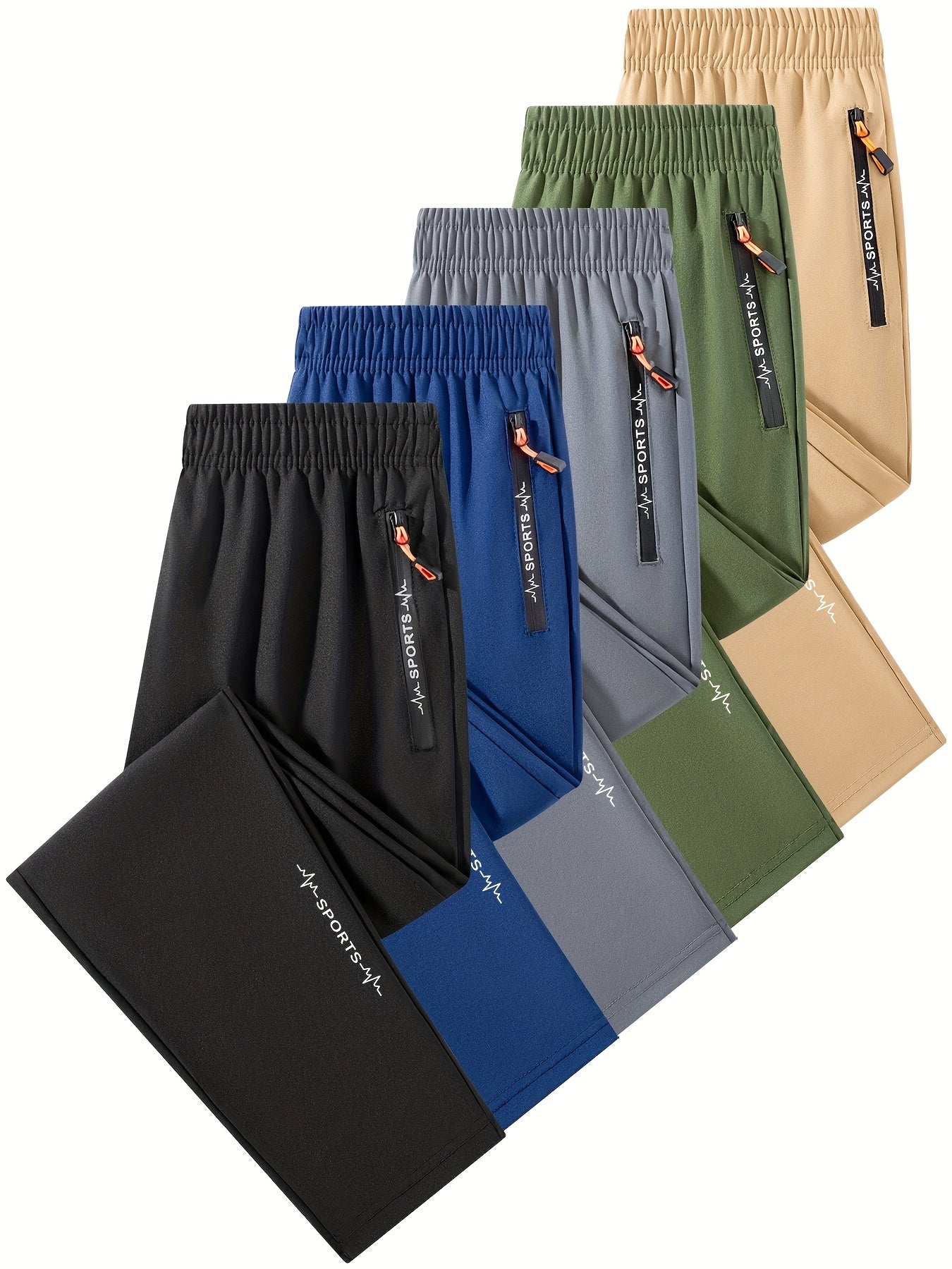 [5-Pack Quick-Dry Boys' Pants] 5-Pack Boys' Quick-Dry Lightweight Athletic Pants with Zipper Pocket | Non-Stretch Fabric, Elastic Waistband | All-Season Running, Sports & Everyday Pants | Multi-Color Options (Black/Blue/Green