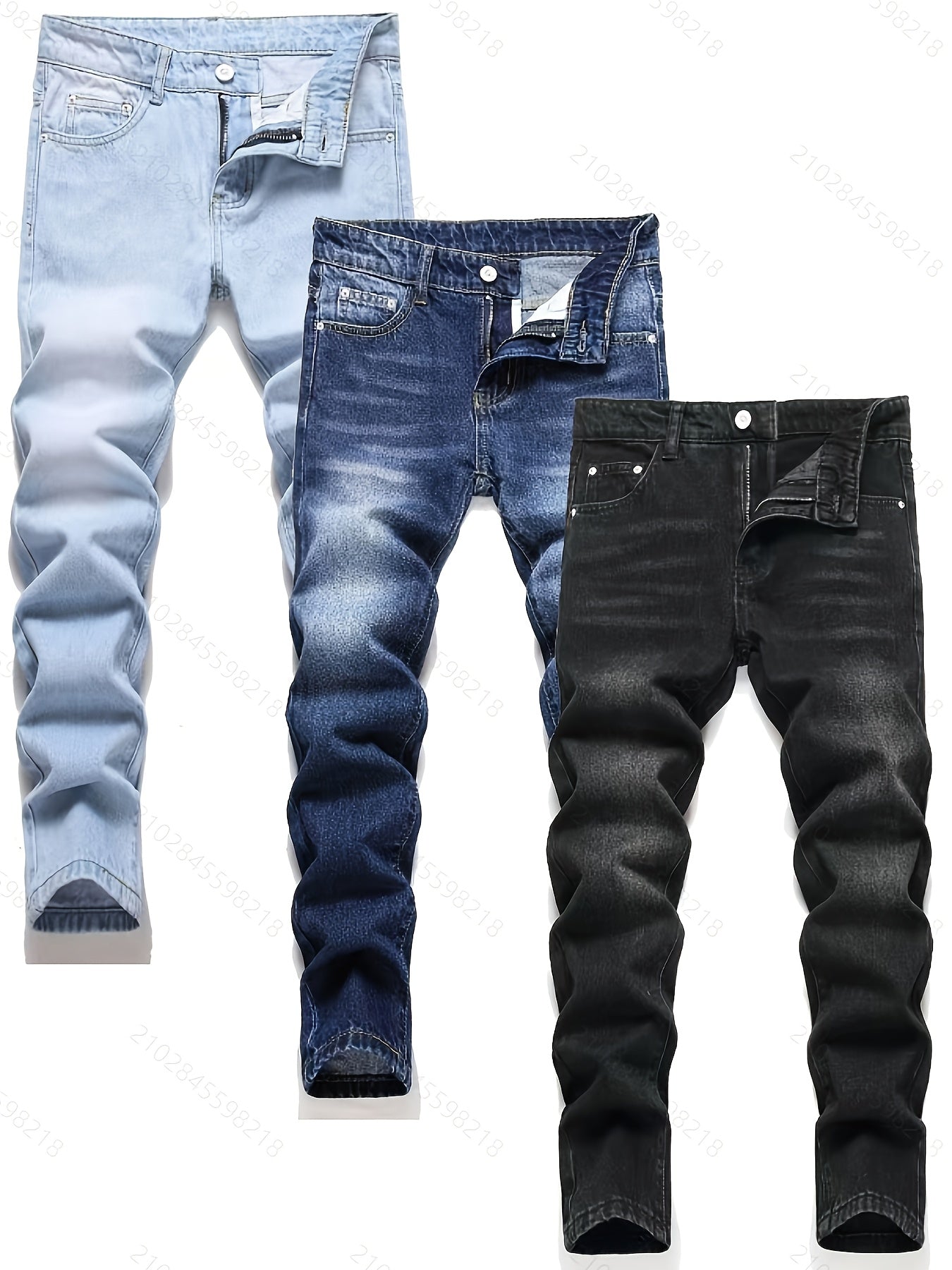3pcs Of Jeans: Boys' Retro Slim Fit Washed Jeans, Boys' Casual Multi Piece Jeans, Four Season Series