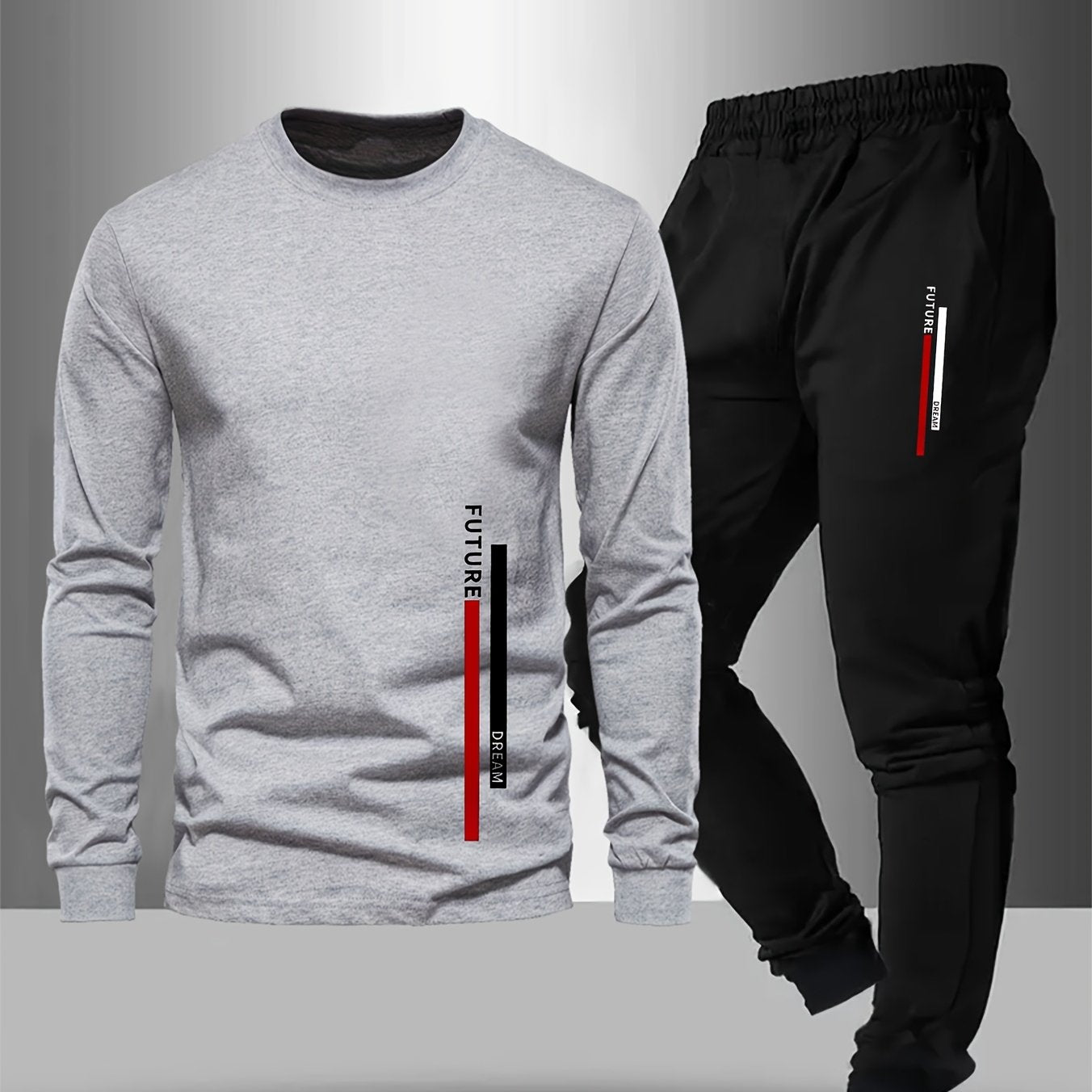 Teen Boys' FUTURE Print Long Sleeve Warm Sweatshirt & Joggers Set - Geometric Pattern, Elastic Waistband Pants, Regular Fit for Fall/Winter Outdoor Sports & Casual Wear, Boy Clothes, Sporty Casual Attire, Modern Youth Style,