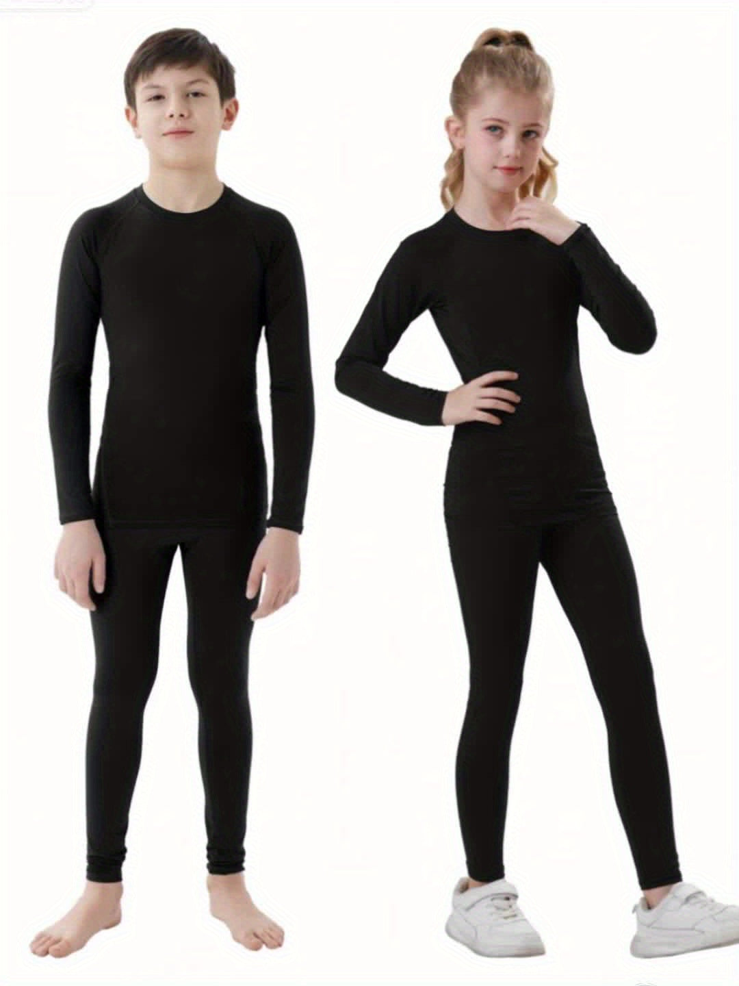 TELALEO 3pcs Boys' Compression Shirts - Long Sleeve Moisture-Wicking Performance Shirts, Medium Stretch All-Season Black Athletic Top for Kids & Teens, Machine Washable for Sports, Outdoor, Casual & Beach Wear, Outdoor Childr