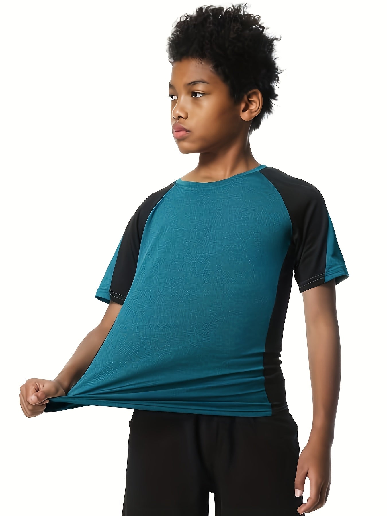EXARUS 5pcs Boys' Sports Short Sleeve T-Shirts with Fashion Contrast Elements, Youth Training, Running, Fitness Training Suit for 6-16 Years Old