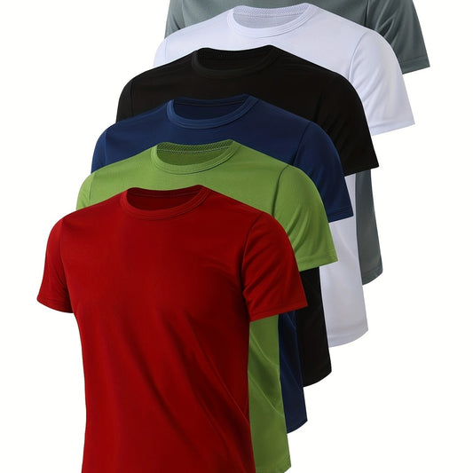 6pcs Youth Short Sleeve Summer Mesh Quick-Dry Casual Sports Tops in Solid Colors Black, White, Gray, Blue, Green, Red - Sizes 6-14 - Breathable & Durable for Running, Basketball, Outdoor Activities - Machine Washable, Multi-C